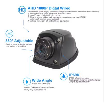 Side View Wide Angle AHD 1080P Night Vision Vehicle Camera Rear Side View Reverse Camera Blind Spot Detection for Bus Truck Car